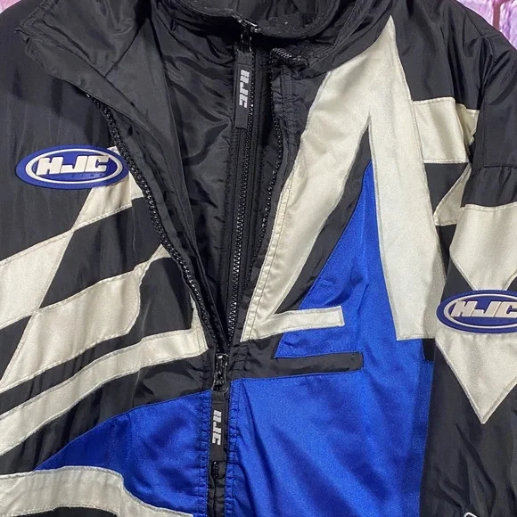 HJC Racing Star Moto Jacket Mens Large Black Blue Silver Vintage Y2K Motorcycle - Picture 7 of 9